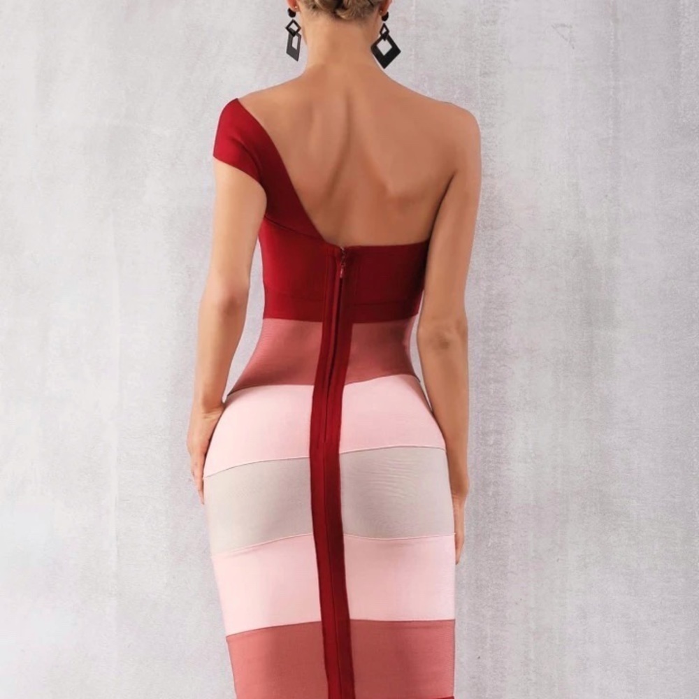One Shoulder Bandage Dress with horizontal stripes bodycon M - Picture 4 of 7